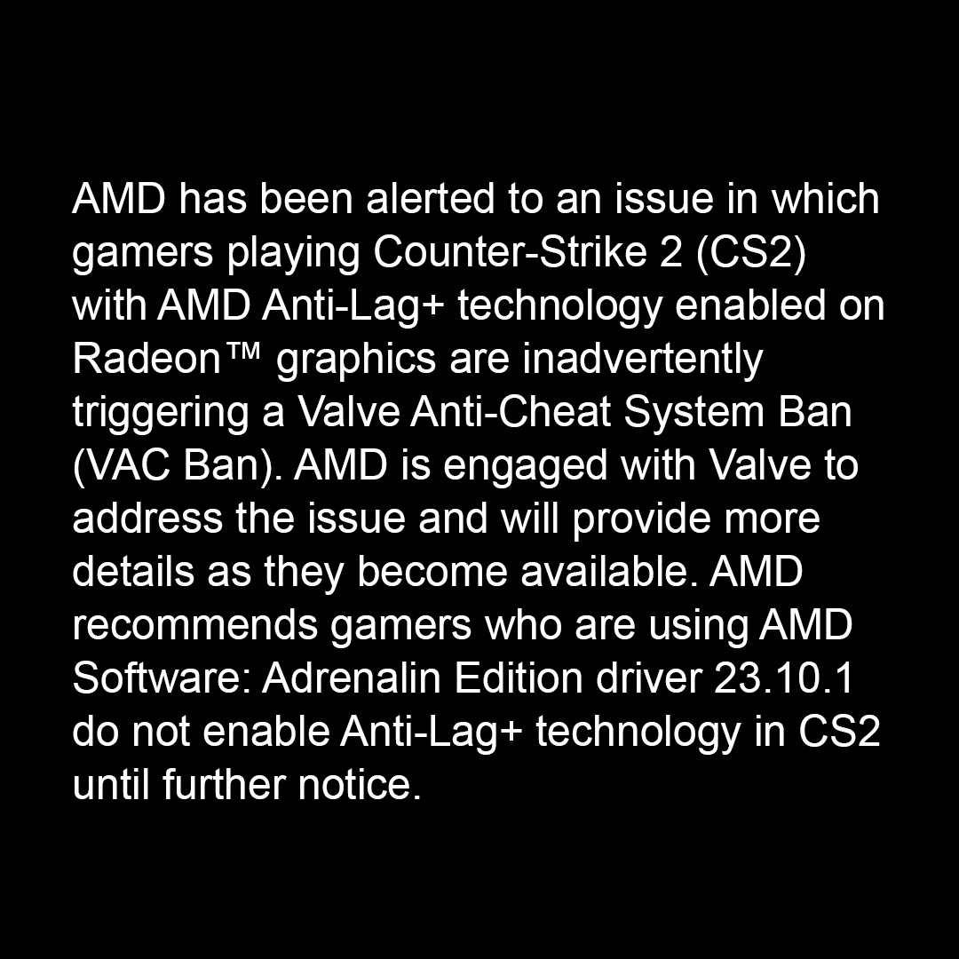 Immagine pubblicata in relazione al seguente contenuto: AMD interviene sul problema dei ban in Counter-Strike 2 causati da Anti-Lag+ | Nome immagine: news34932_AMD_Anti-Lag-Plus_Counter-Strike-2_3.jpg