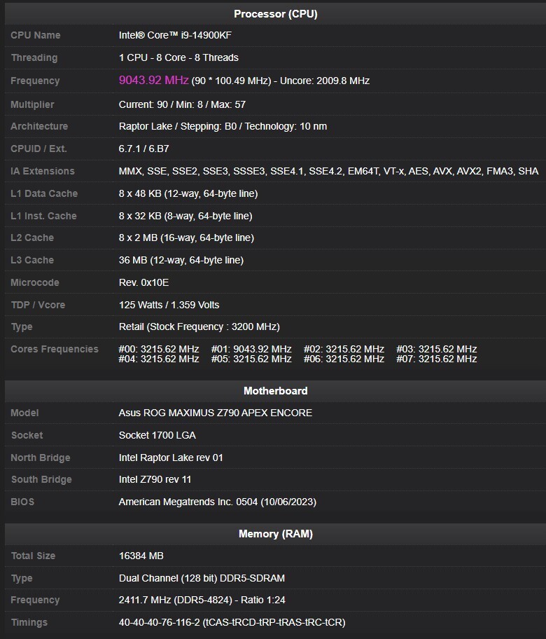 Immagine pubblicata in relazione al seguente contenuto: Extreme Overclocking: le CPU Intel Core i9-14900KF oltre i 9GHz con elio liquido | Nome immagine: news34947_Intel-Core-i9-14900KF_2.jpg