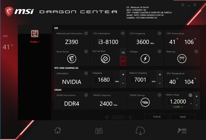 Immagine pubblicata in relazione al seguente contenuto: L'app Dragon Center 2.0.139.0 configura, monitora e ottimizza i sistemi MSI | Nome immagine: news35085_MSI-Dragon-Center_Screenshot_3.jpg
