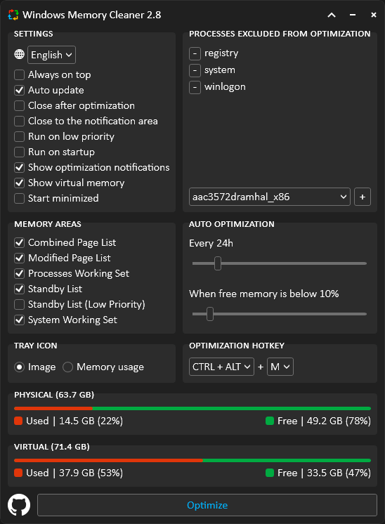 Immagine pubblicata in relazione al seguente contenuto: Windows Memory Cleaner 2.8  free e velocizza i computer a corto di memoria RAM | Nome immagine: news35162_Windows-Memory-Cleaner_Screenshot_1.png