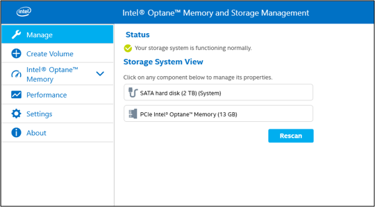 Immagine pubblicata in relazione al seguente contenuto: Hardware Setup & Drivers: Intel Rapid Storage Technology 19.5.2.1049.5 | Nome immagine: news35237_Intel-Optane-Memory-and-Storage-Management_1.png