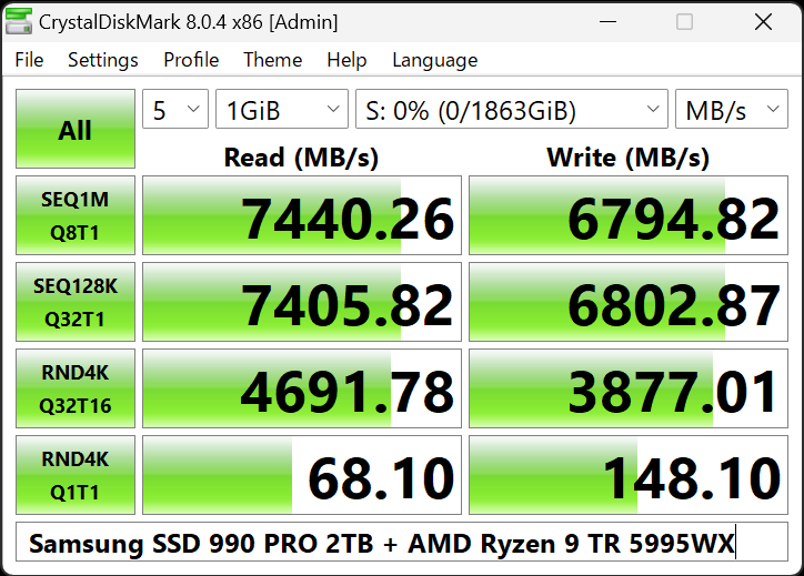 Immagine pubblicata in relazione al seguente contenuto: HDD & SSD Storage Drives - Benchmark & Testing Utilities: CrystalDiskMark 8.0.5 | Nome immagine: news35343_CrystalDiskMark-Screenshot_1.png