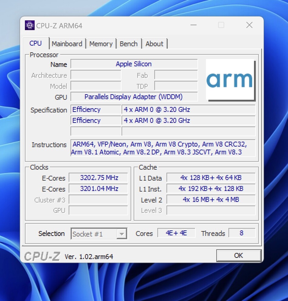 Immagine pubblicata in relazione al seguente contenuto: Il SoC Apple M2 testato con CPU-Z su Windows 11  vicino ai Core i5 Alder Lake | Nome immagine: news35344_Apple-M2_2.jpg