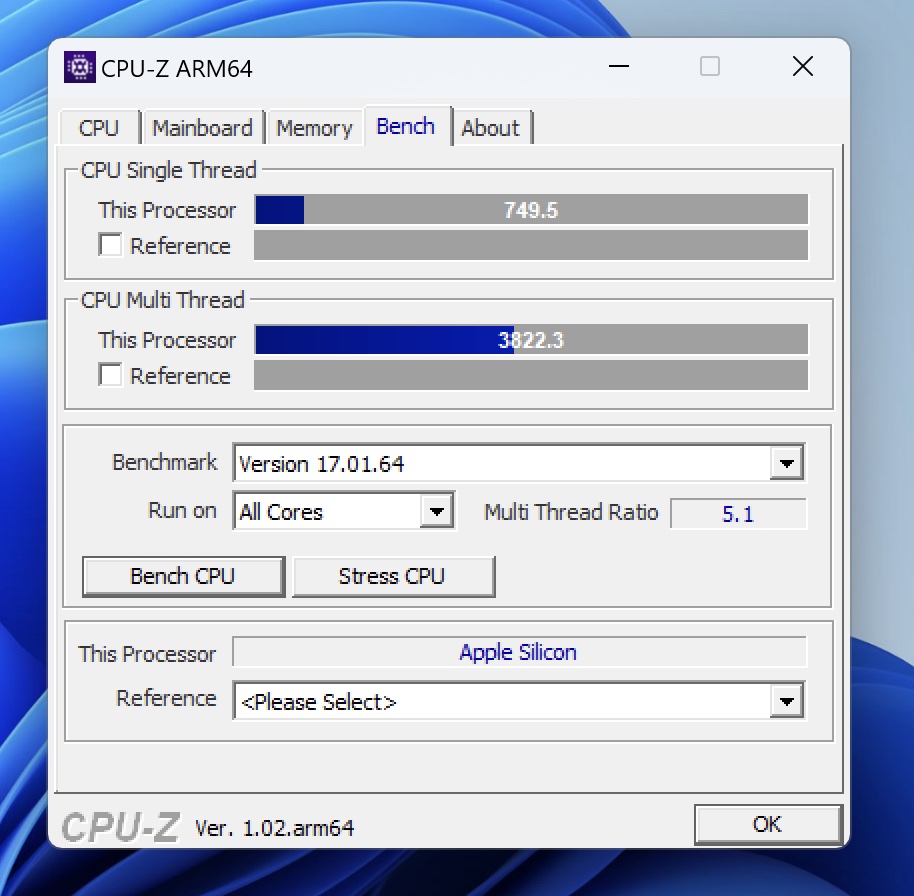 Immagine pubblicata in relazione al seguente contenuto: Il SoC Apple M2 testato con CPU-Z su Windows 11  vicino ai Core i5 Alder Lake | Nome immagine: news35344_Apple-M2_3.jpg