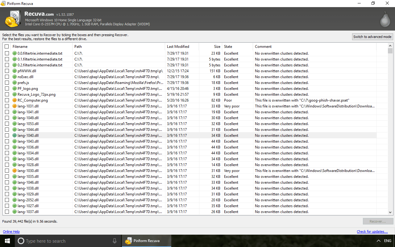 Immagine pubblicata in relazione al seguente contenuto: Free Data Recovery Utilities: Piriform Recuva 1.54.120 - Windows 32-bit/64-bit | Nome immagine: news35732_Recuva_Screenshot_1.png