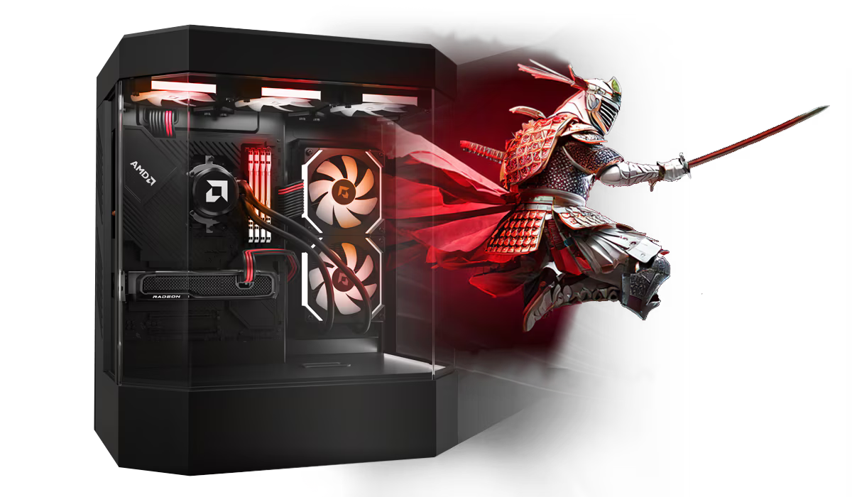 Immagine pubblicata in relazione al seguente contenuto: In arrivo da AMD il processore Zen 5 per desktop da gaming Ryzen 5 9600X3D | Nome immagine: news36775_AMD-Gaming-PC_1.png