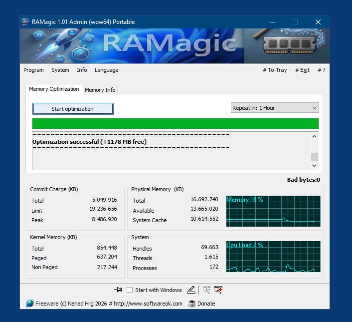 Immagine pubblicata in relazione al seguente contenuto: RAM Memory - Monitoring & Tuning Free Tools: RAMagic 1.09 [Portable] | Nome immagine: news37449_RAMagic_Screenshot_1.jpg